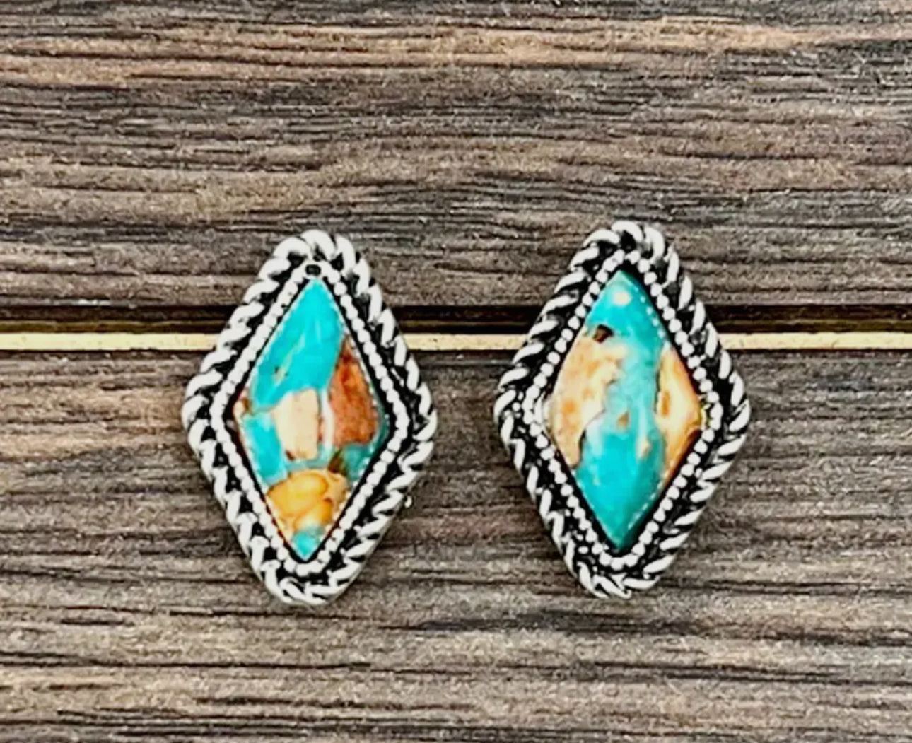 Orange & Turquoise Diamond Earrings