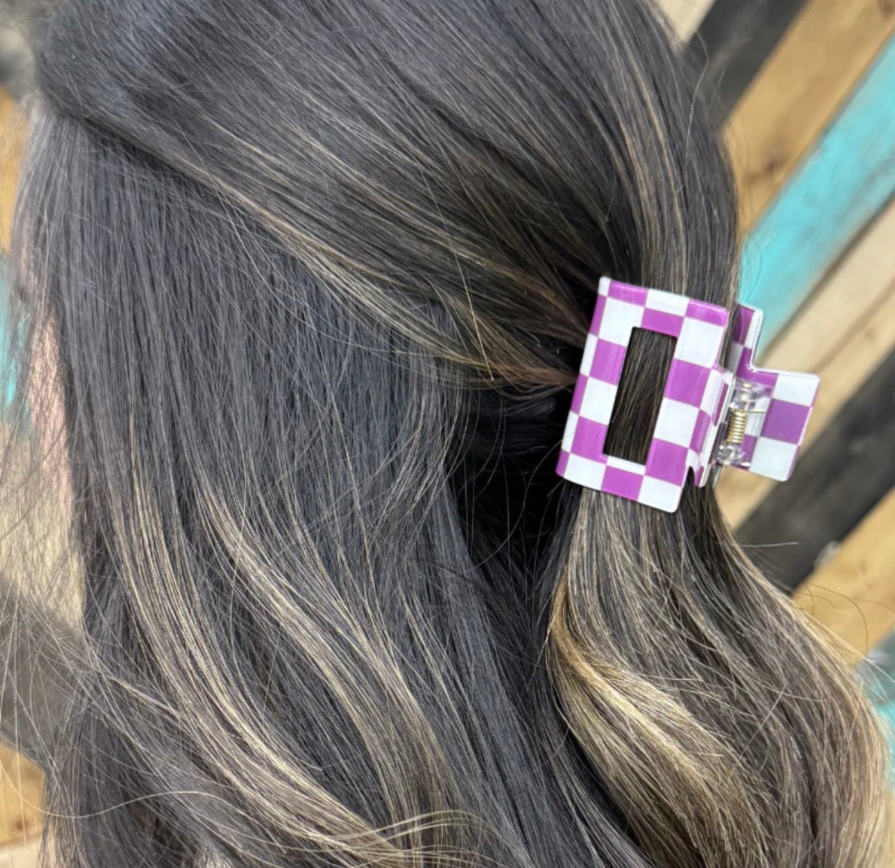 Mini Purple Checkered Claw Clip