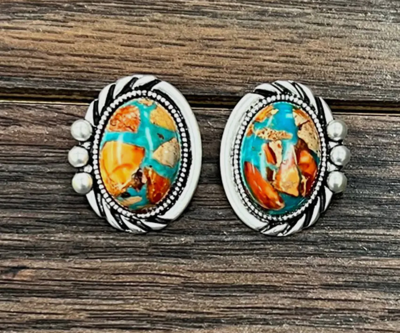 Oval Orange & Turquoise Earrings