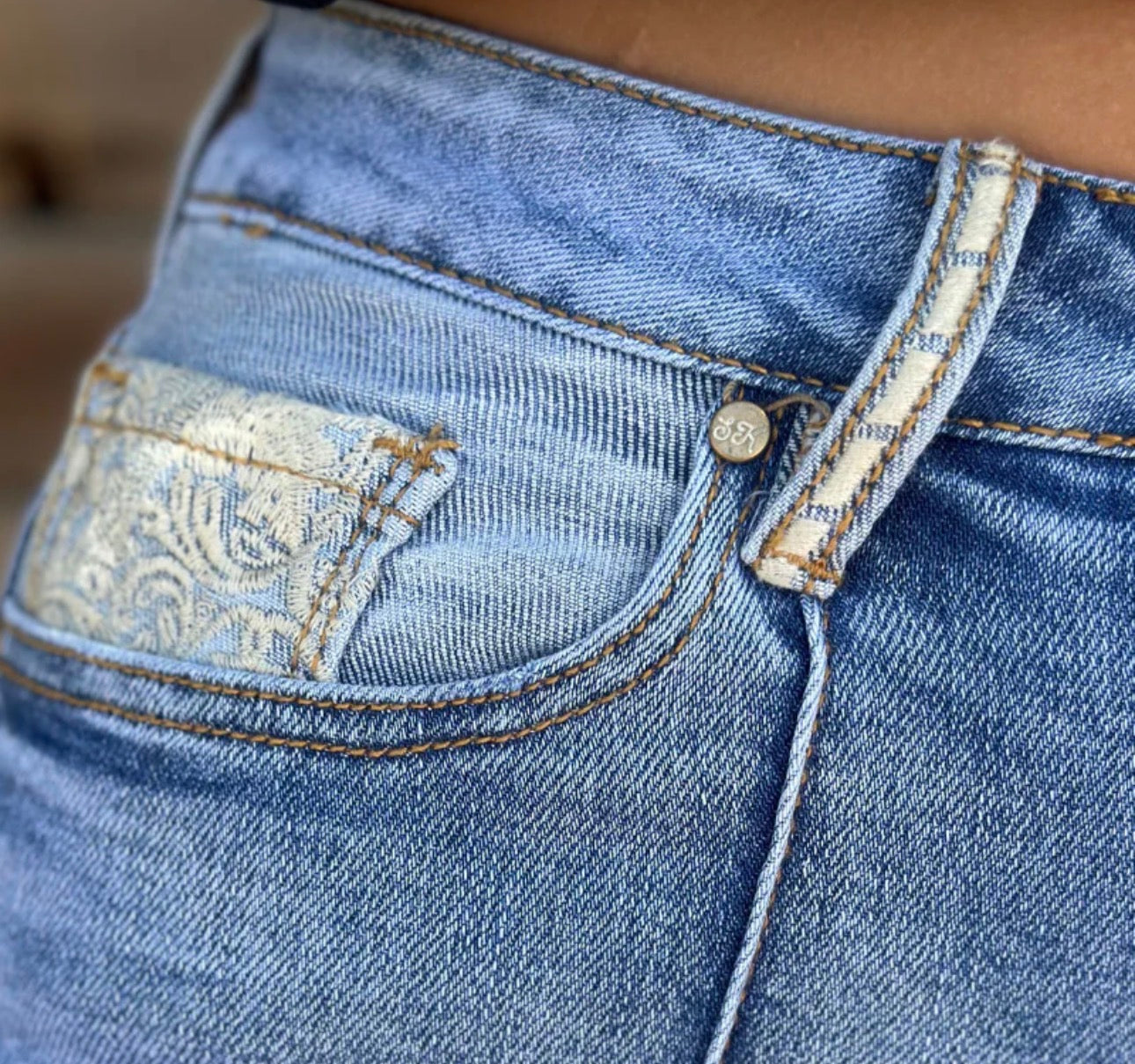 Embroidered Cuff Jeans