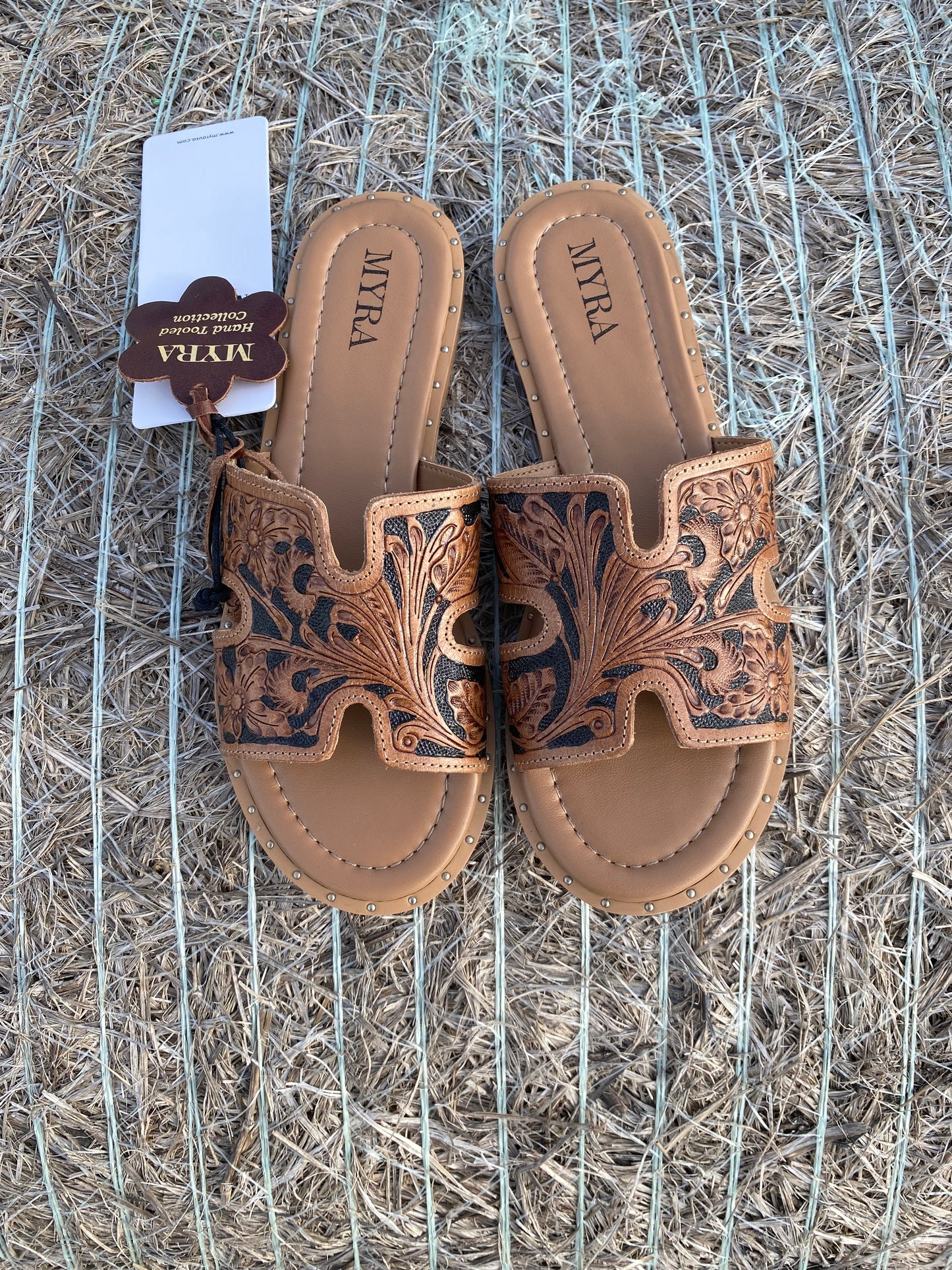 Black & Brown Leather Square Sandals