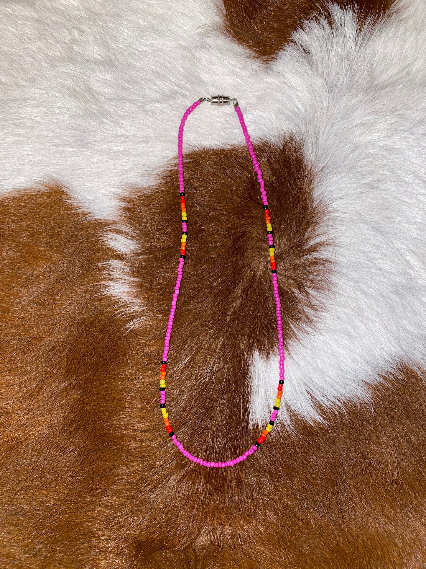 Hot pink seed bead necklace