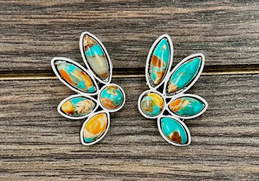 Orange & Turquoise Flower Earrings