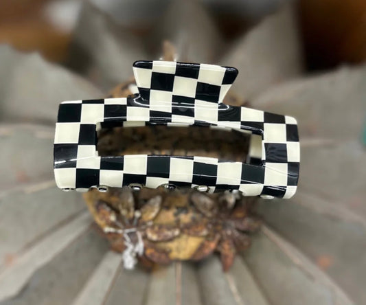 Black and White Checker Claw Clip