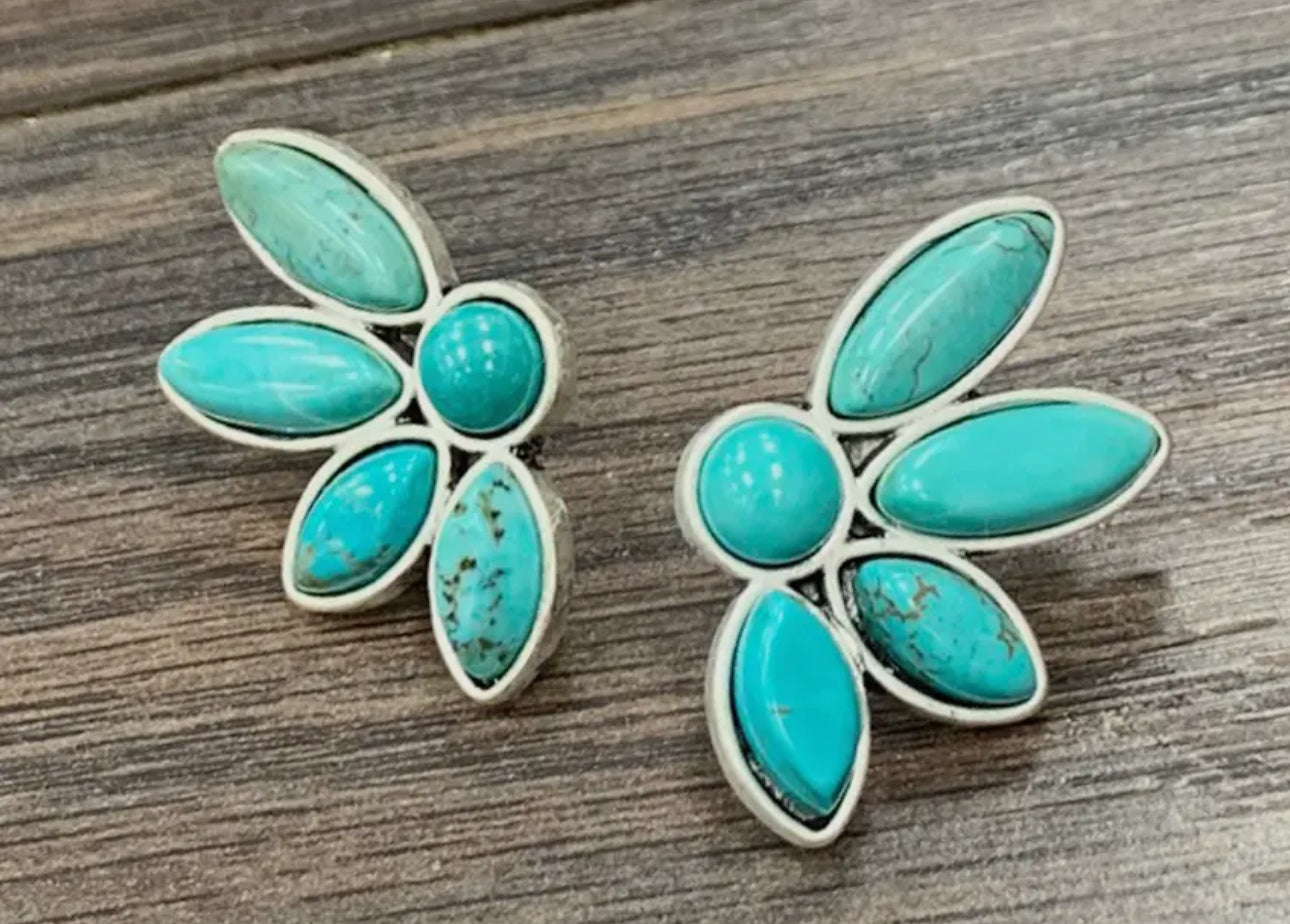 Half Flower Turquoise Earrings