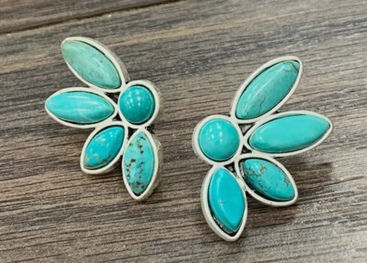 Half Flower Turquoise Earrings