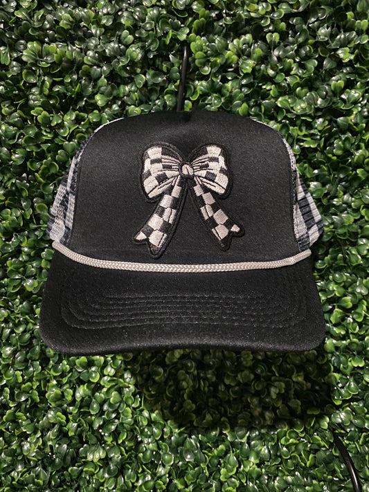 Black Checkered Bow Hat