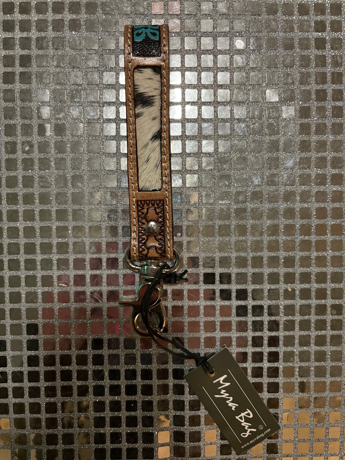 Teal Flower Cowhide Key Fob
