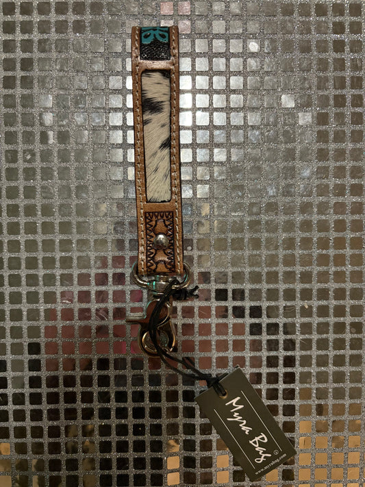 Teal Flower Cowhide Key Fob