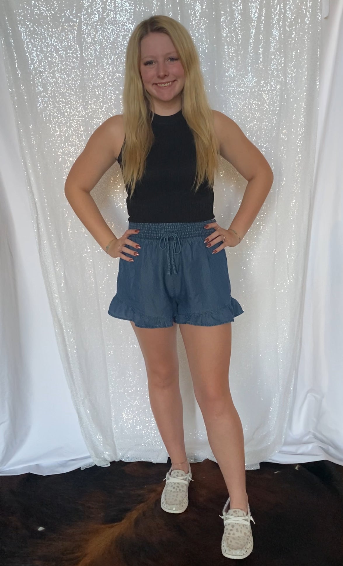 Soft Denim Ruffle Shorts