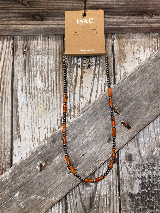 Orange Navajo Bead Necklace