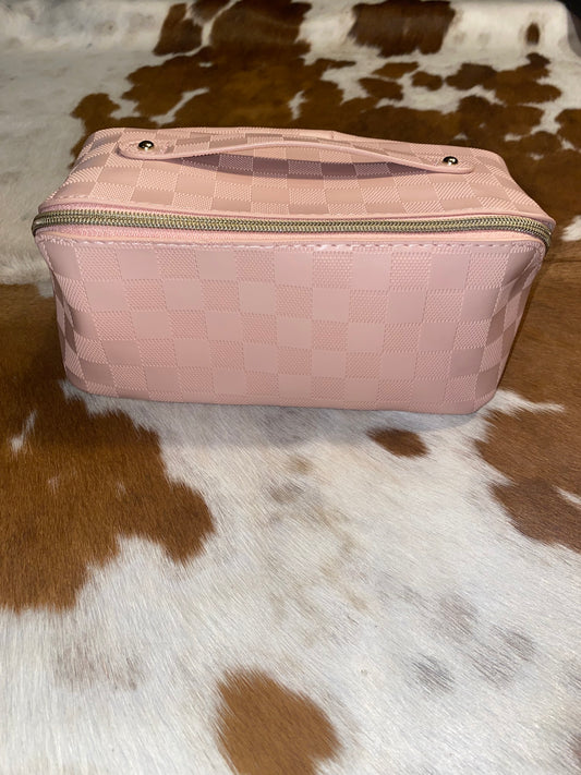 Pink Checkered Makeup Bag