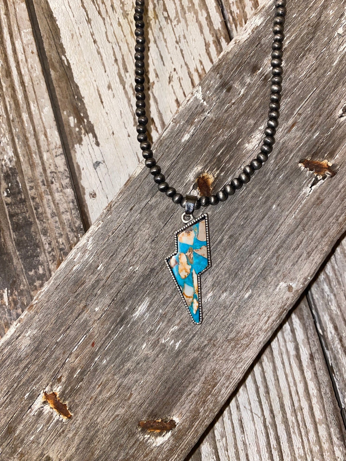 Rust & Turquoise Lighting Bolt Necklace