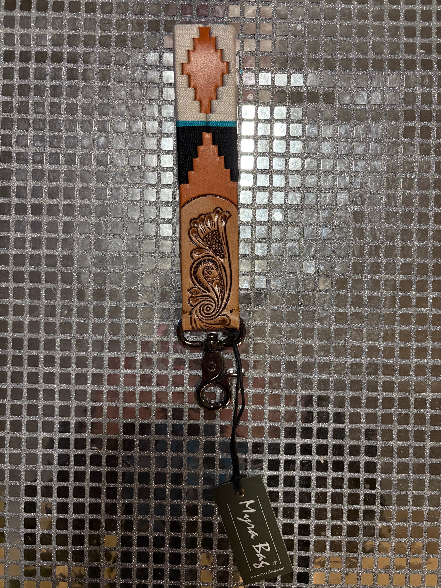 Rust and Black Aztec Key Fob