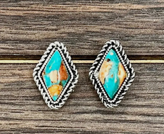 Orange & Turquoise Diamond Earrings
