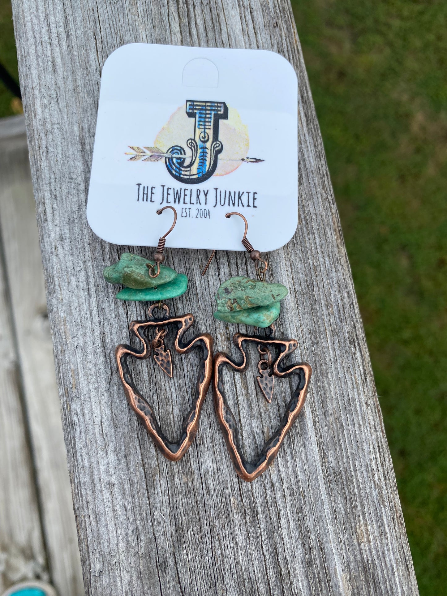 Copper Arrowhead Earrings with Natural Turquoise