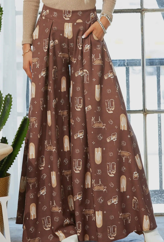 Brown Western Graphic Pants