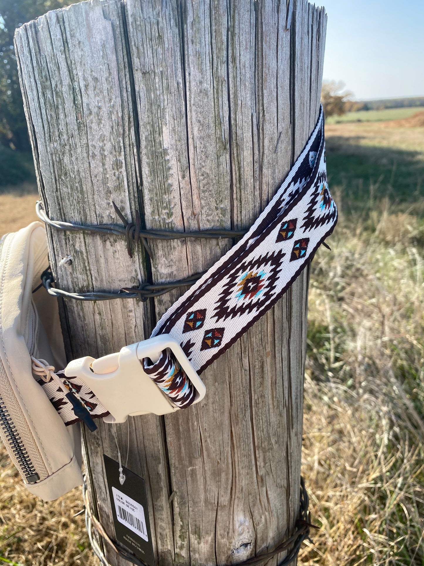 Tan Belt Bag with Aztec Strap