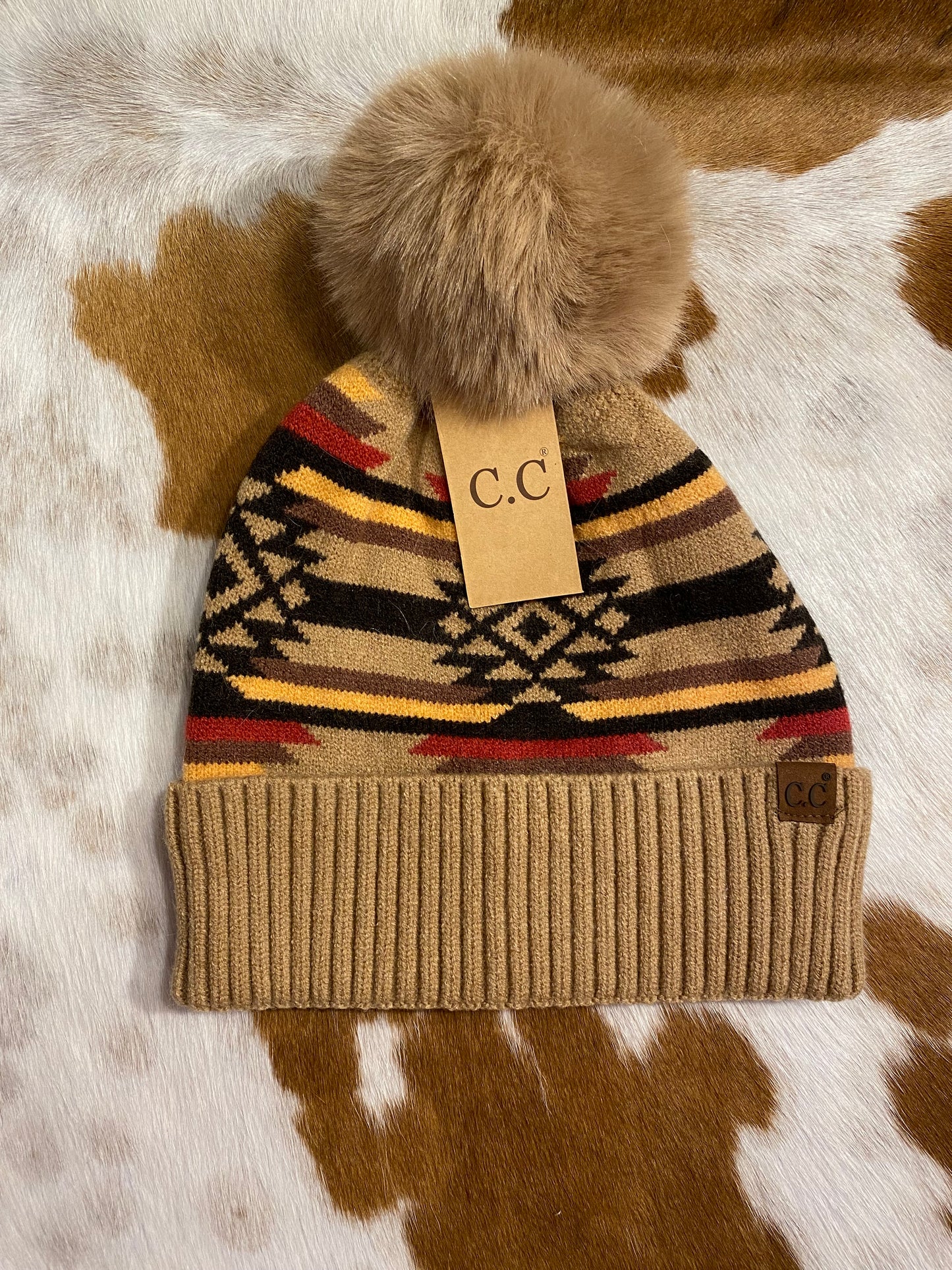 Beige & Red C.C Beanie