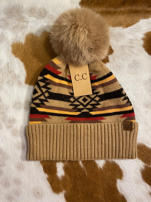 Beige & Red C.C Beanie