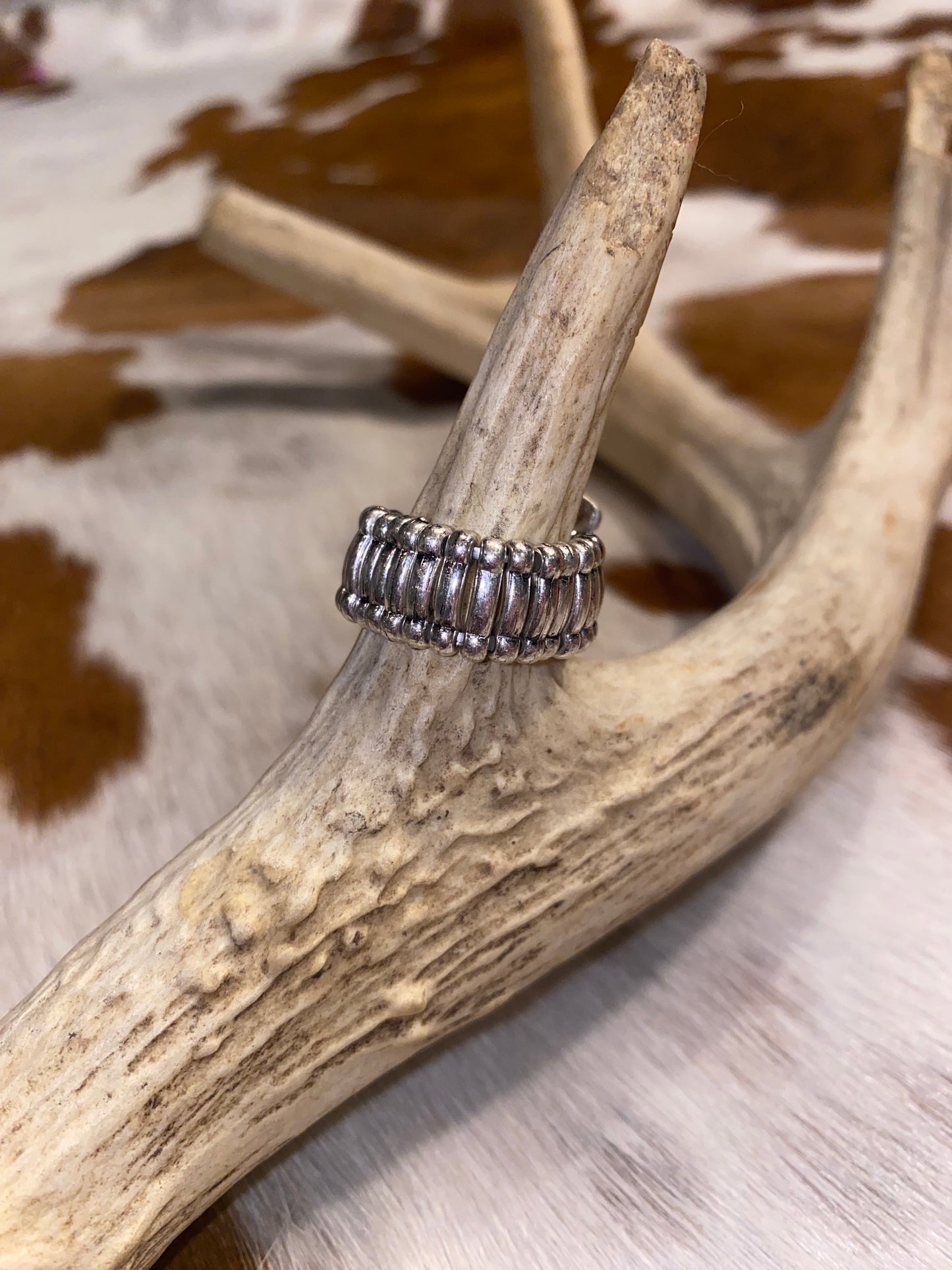 White Checkered Bolt Stretch Ring