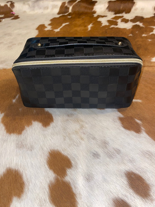 Black Checkered Makeup Bag