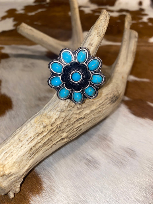 Turquoise Bloom Cuff Ring