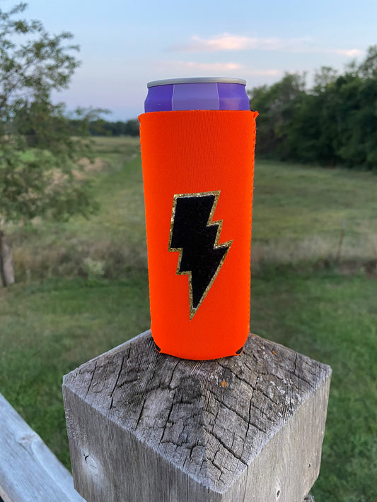 Black lighting bolt koozie