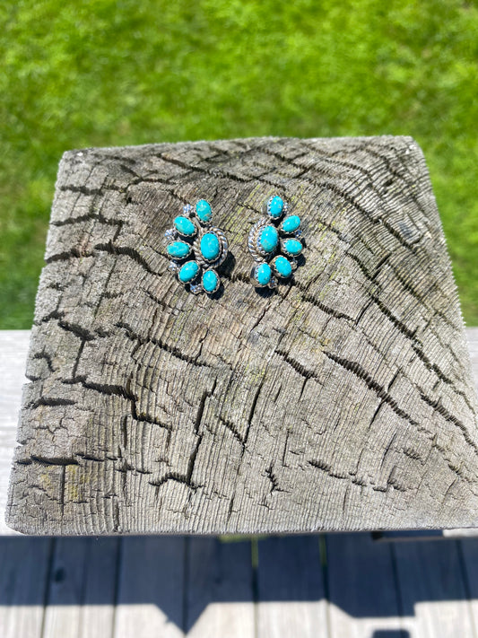 Genuine Turquoise Half Cluster Earrings