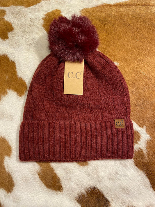 Burgundy C.C Checkered Beanie