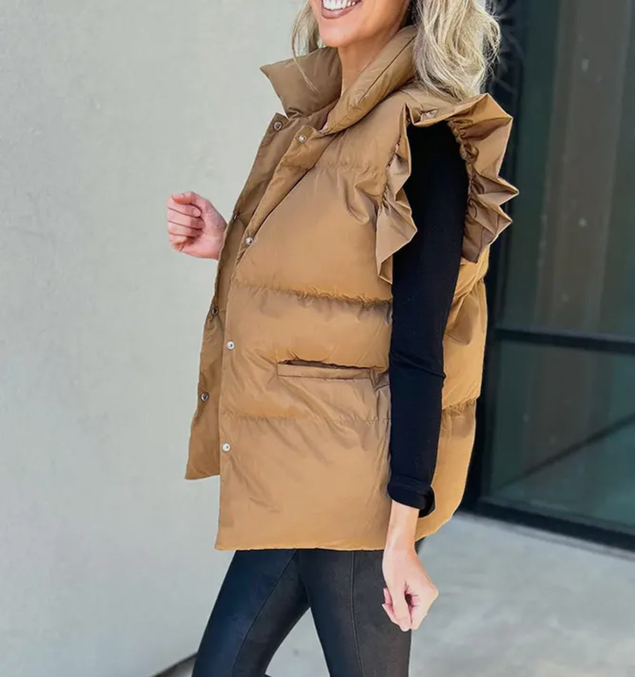 Brown Flutter Sleeve Puff Vest