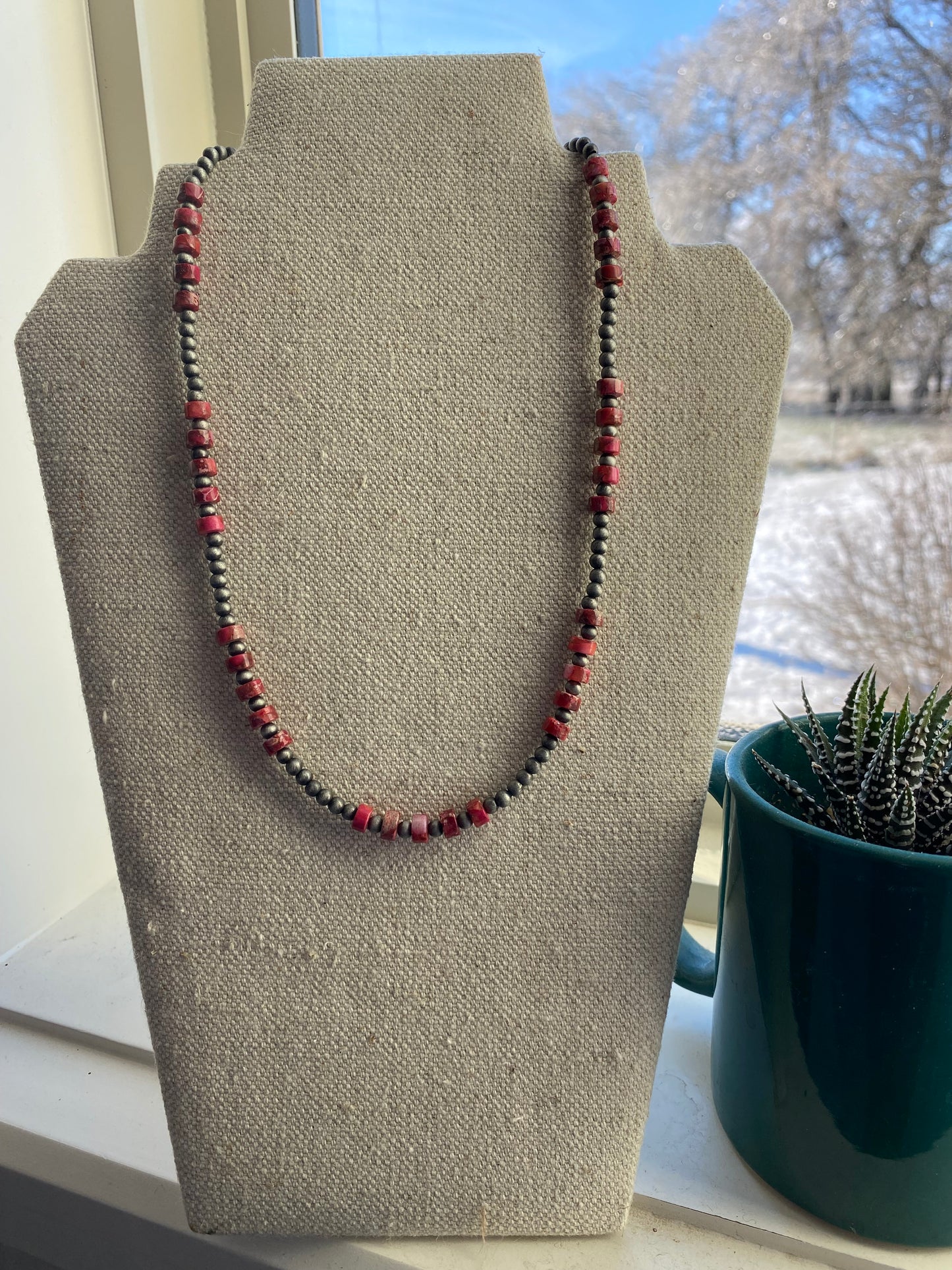 Red Bead & Navajo Necklace