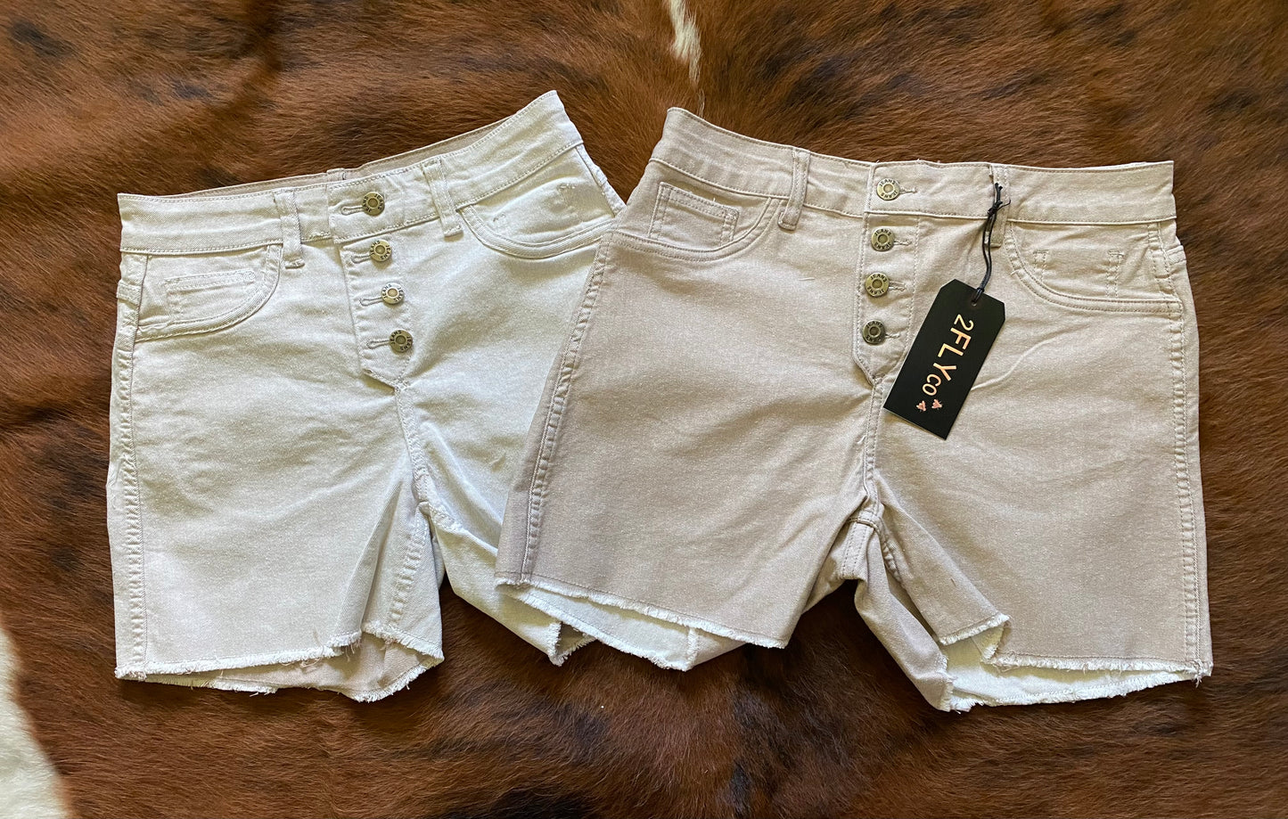 Off White/Tan Reversible Jean Shorts