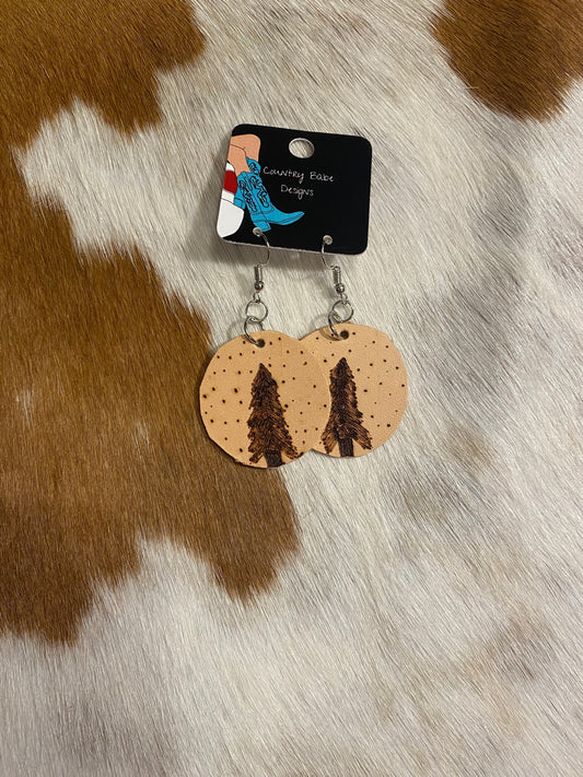 Burned Leather Tree Earrings