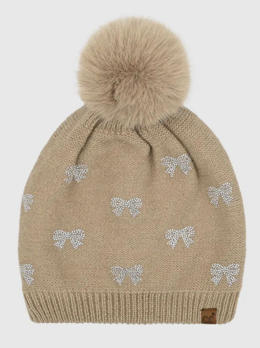 Tan Bow C.C. Beanie
