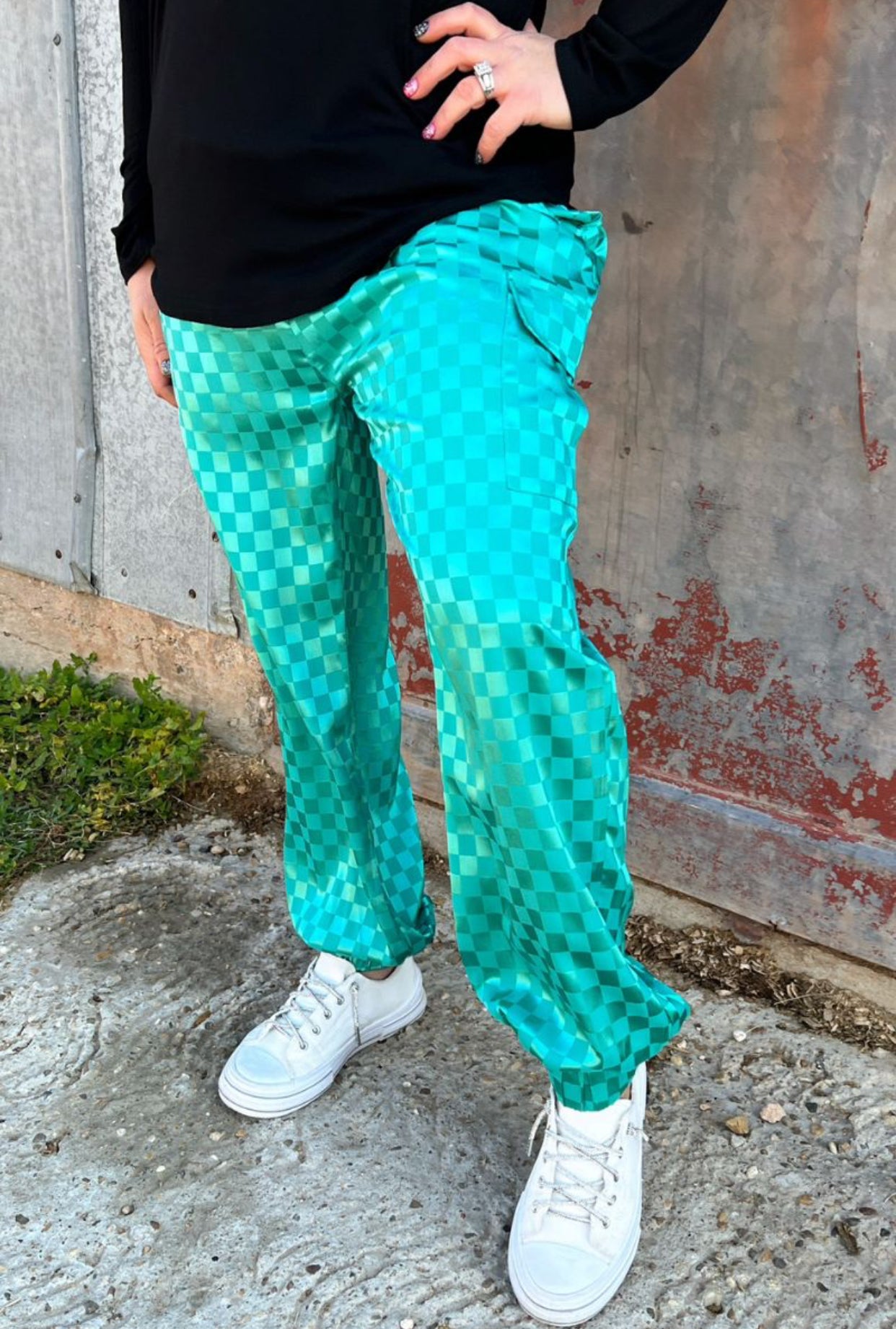 Turquoise Checkered Joggers