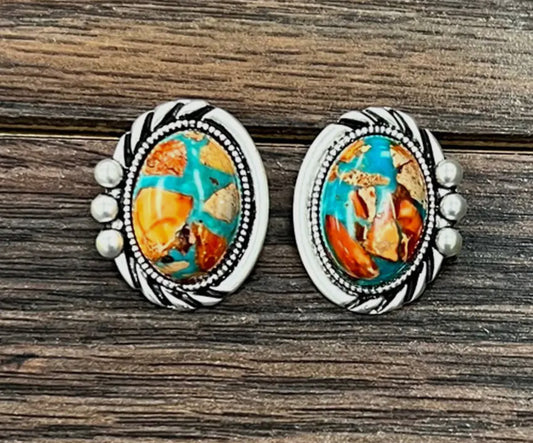 Oval Orange & Turquoise Earrings