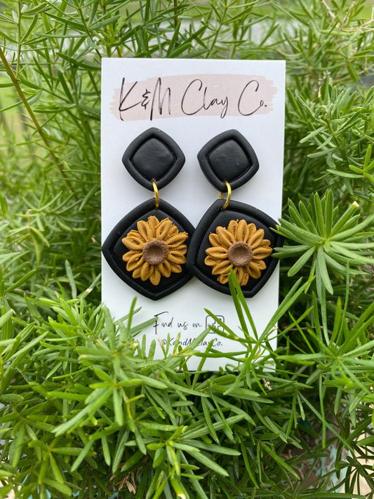 Black Sunflower Earrings