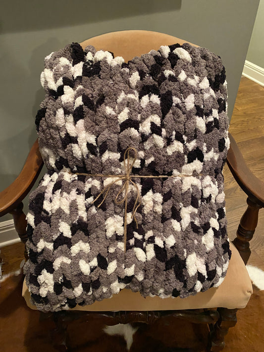 Black, Grey, & White Chunky Knit Blanket