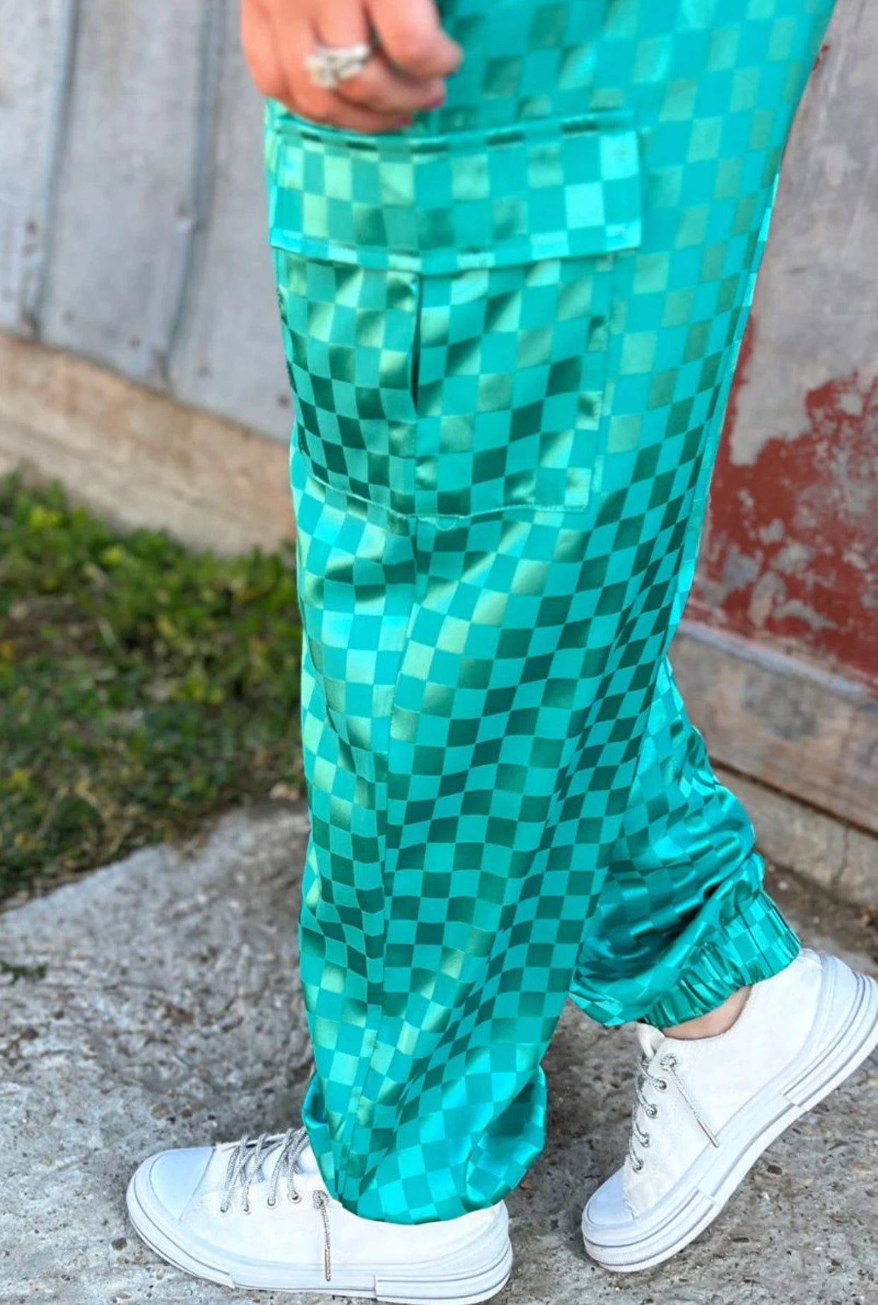 Turquoise Checkered Joggers