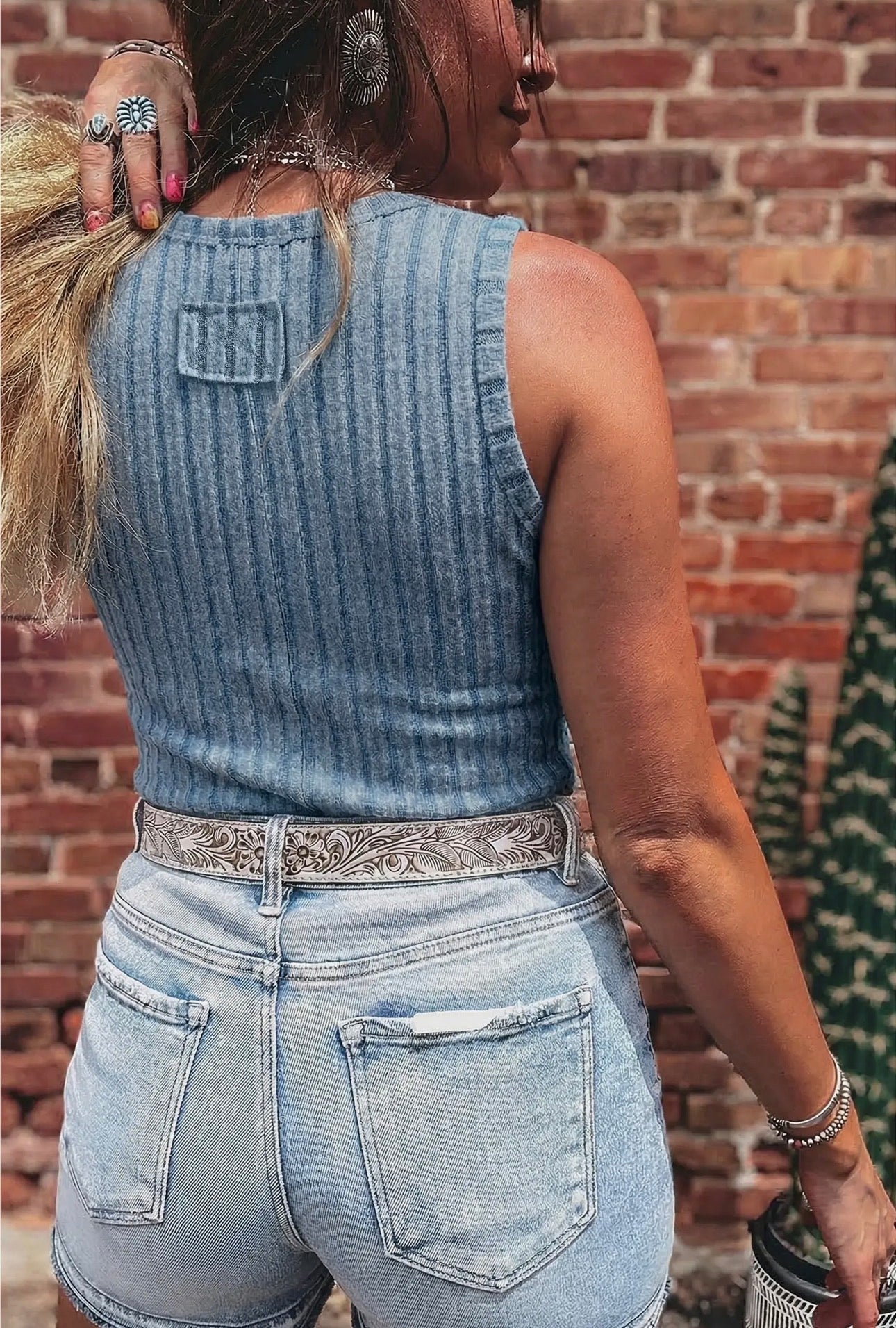 Blue Ribbed Tank Top