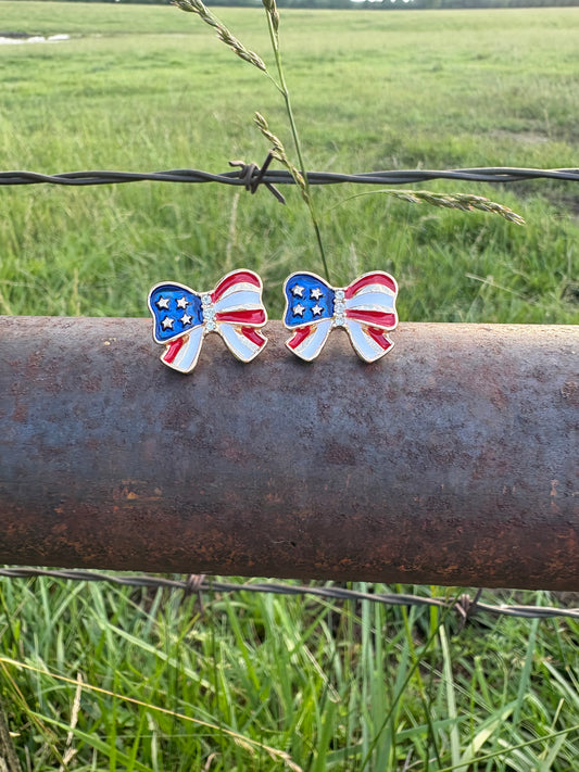 Flag Bow Stud Earrings