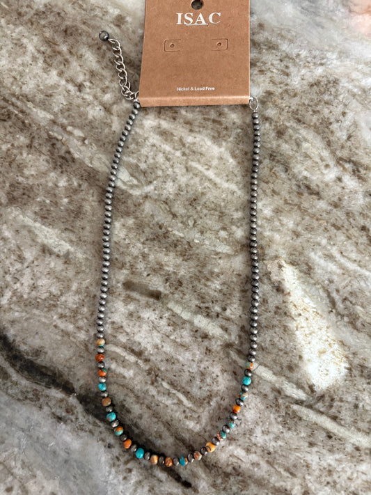 Turquoise & Orange Navajo bead Necklace