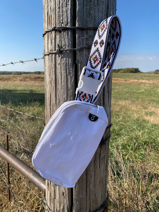 White Belt Bag with Aztec Strap