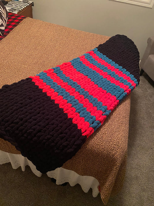 Turquoise and Pink Chunky Knit Blanket