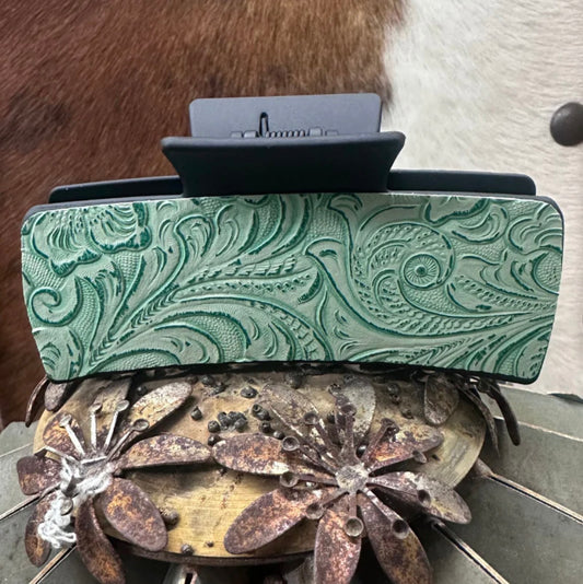 Black & Teal Tooled Claw Clip