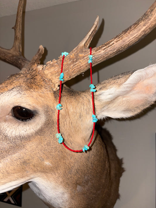 Red Necklace with turquoise rocks