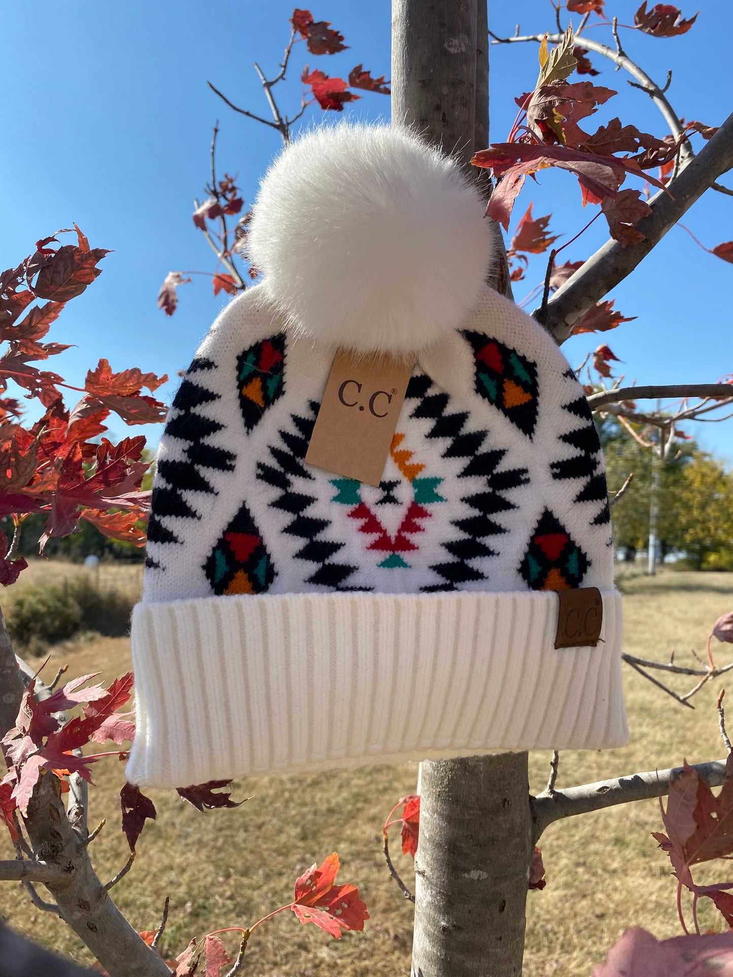 White Aztec Beanie