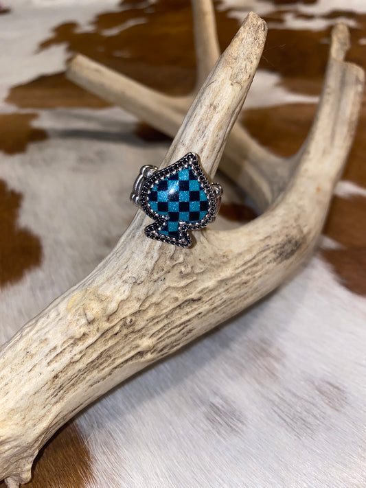 Blue Checkered Spade Stretch Ring