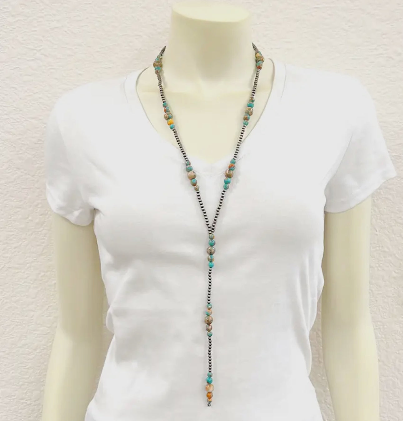 31” Orange & Turquoise Tassel Necklace